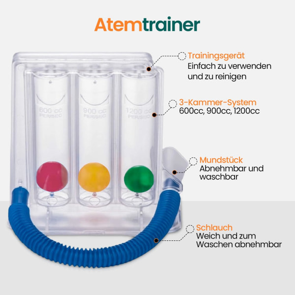 Lungfunktions- och talterapiapparat - Djuptränare med färgglada bollar och munstycke - Förbättra andning och tal
