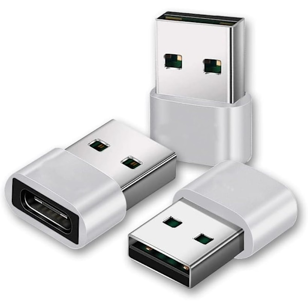 USB til USB-C Adapter [3-pakning], USB Adapter, USB A til USB-C, iPhone Ladingkontakt, USB-C Kontaktkonverter for iPhone