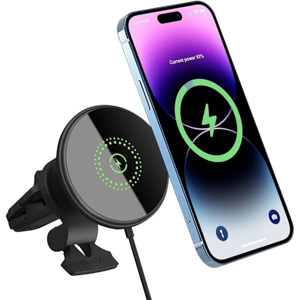 20W Trådløs Billader Kompatibel med MagSafe Bilholder Magnetisk/Magnetisk Hurtiglading Biltelefonholder Kompatibel med iPhone 15/15 Pro