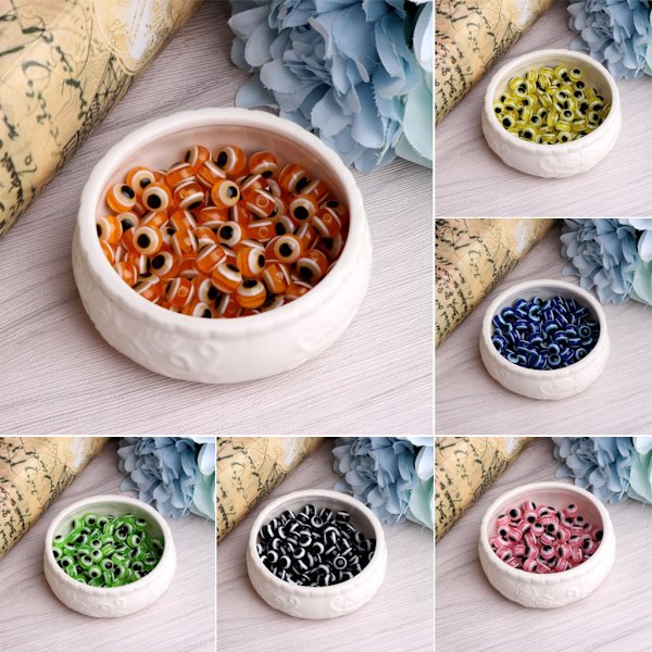 100x Turkiska Blå/Färg Demon Öga Runda Pärlor Resin Evil Eye Mode Runda Pärlor för Armband Halsband Gör DIY - Perfekt Multi