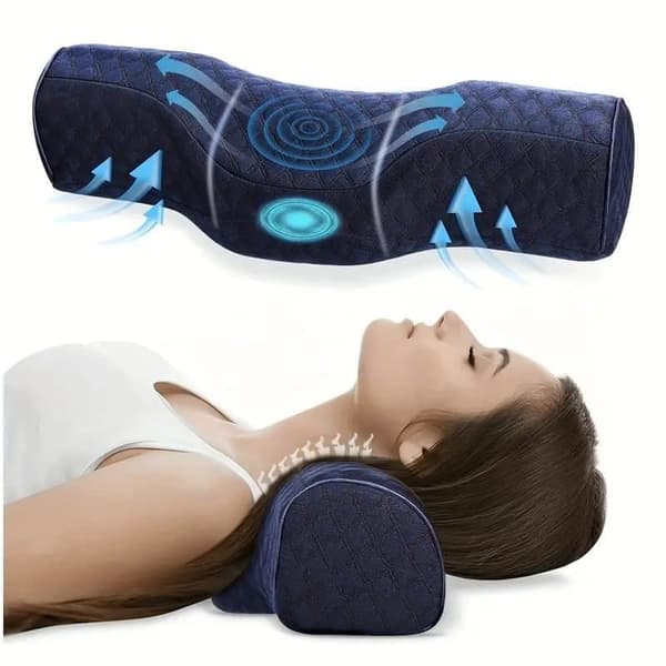 Nackkudde Memory Foam för Sömn, Cervikal Sovkudde för Sid- och Ryggsovare, Nackstöd_OF Blå 1 st