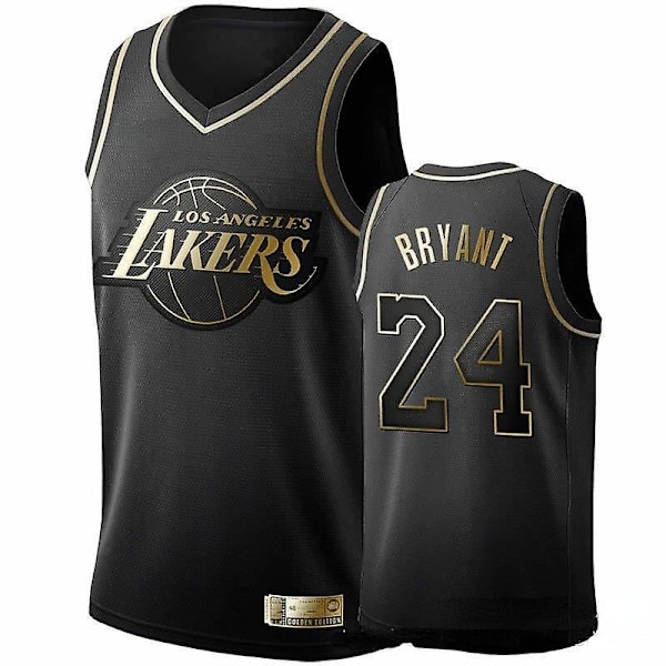 Kobe Bryant No. 24 jersey svart og gull brodert vest NBA jersey sett S