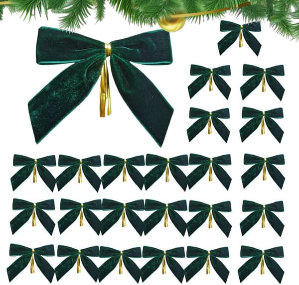24 Stykker Julebuer i Fløjl - Glitter - Julepyntsbuer - Julepynt
