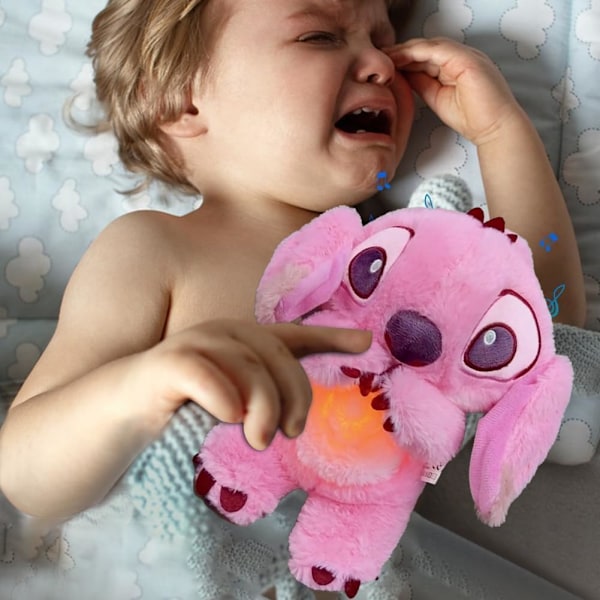 Stitch Plyschleksak för att Lindra Ångest, Söta Cartoon Lugnande Djurleksak med Luftkudde Andningsrörelse för Barn Vuxna Sov (Rosa)