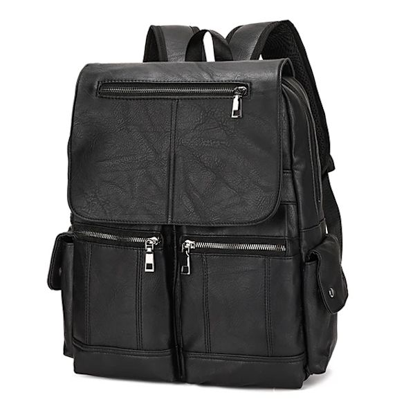 Black Waterproof PU Leather Backpack (Vegan)