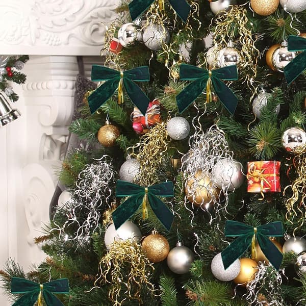 24 Stykker Julebuer i Fløjl - Glitter - Julepyntsbuer - Julepynt