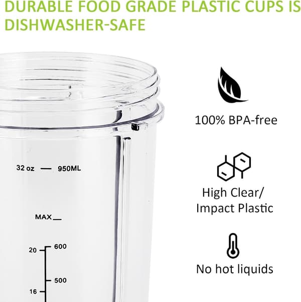 Blender Tilbehør - Pakke med 4 - Erstatnings Blenderkopper Passer Nutribullet Blender
