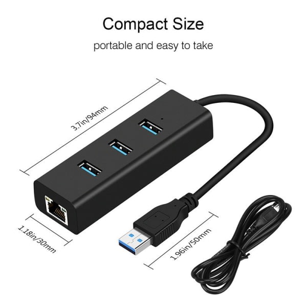 3-porttinen USB 3.0 Gigabit Ethernet Lan RJ45 -verkkoadapteri