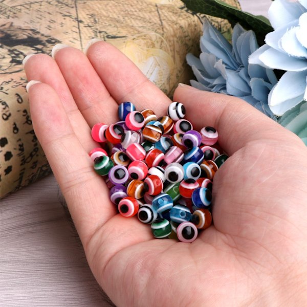 100x tyrkisk blå/farve Demon Eye Runde perler Resin Evil Eye Mode Runde perler til armbånd Halskæde Lav DIY - Perfet Multi