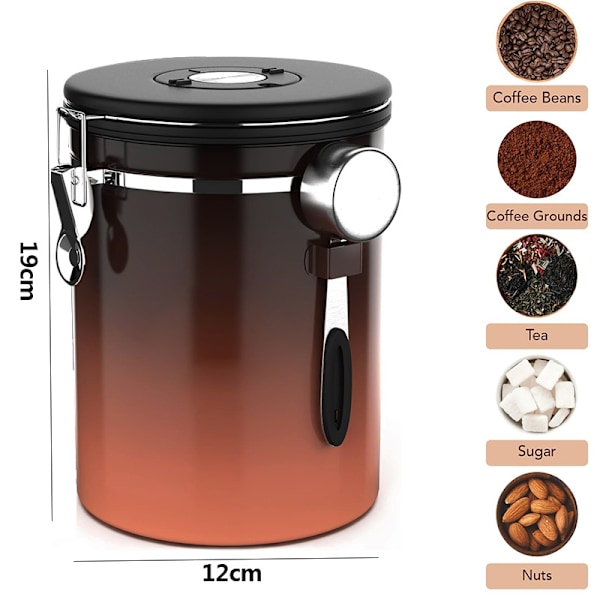 Kaffebæger - Kaffebeholder - 1,8L - Kaffebeholder Opbevaringsbeholder - Lufttæt Kaffebeholder med CO2-udluftning - Træ Gråbrun brown
