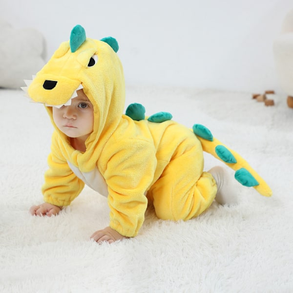 MJ51 Barneklær Ny Flanell Tynn Dinosaur Enlags Romper Jumpsuit H3306 Yellow 66cm