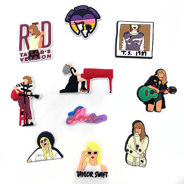 10 stk. Taylor Swift-inspirerede skopynt, DIY Croc-pynt, skodekoration til fans, Swiftie julegave (FMY)