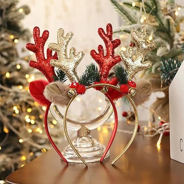 Julehodebøyle - 2 stk. Julehodebøyle - Elghodebøyle m/ glitter til jul - Reinsdyrhodebøyle