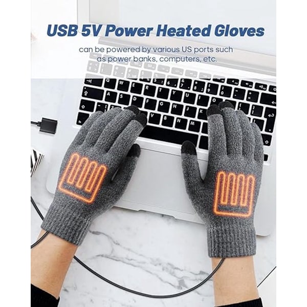 USB Opvarmede Handsker - Dame - Varme Vinterhandsker - Touchscreen Strikkede Handsker
