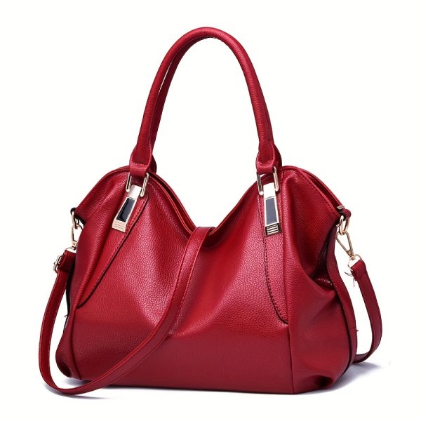 Mode Casual Axelväska, PU-läder Handväska med stor kapacitet Tygväska för män kvinnor Wine Red Size