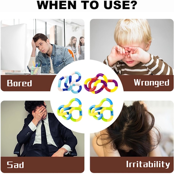 4 st Tangle Fidget Leksak, Kreativa Tysta Fidget Leksaker för att Lindra, Finger Hand Tangle Leksak Klassisk Sensorisk Fidget Twist Leksak