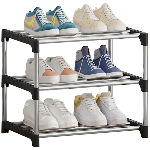 Small Shoe Rack, Stackable Shoe Rack 3 Tier, Shoe Storage, Lightweight Shoe Rack Stable Slim Shoe Shelf for Closet