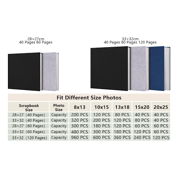 Selvklebende Fotoalbum 27*28cm Scrapbook Album 40 Dobbeltsidige Sider Lin Hardcover DIY Baby Jubileum Minnebok