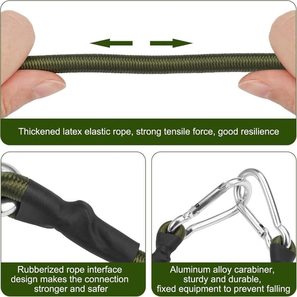 Spännband med karbinhake, 4-pack 30cm, grön, elastisk för bagage & camping