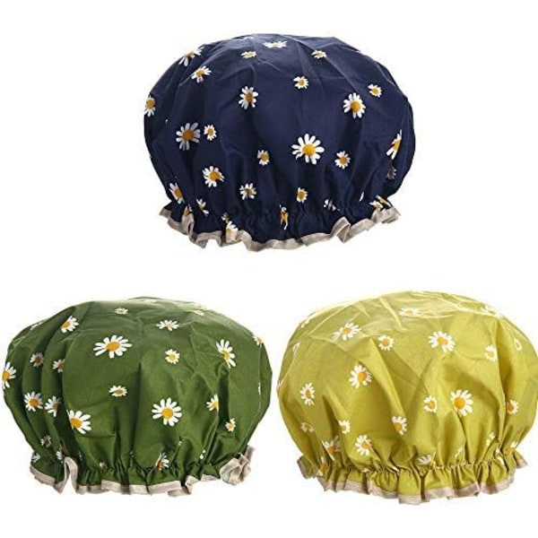 32CM Dusjhetter for Kvinner, 3-PACK Justerbare Badehetter med Dobbel Fôring, Vanntett & Holdbar