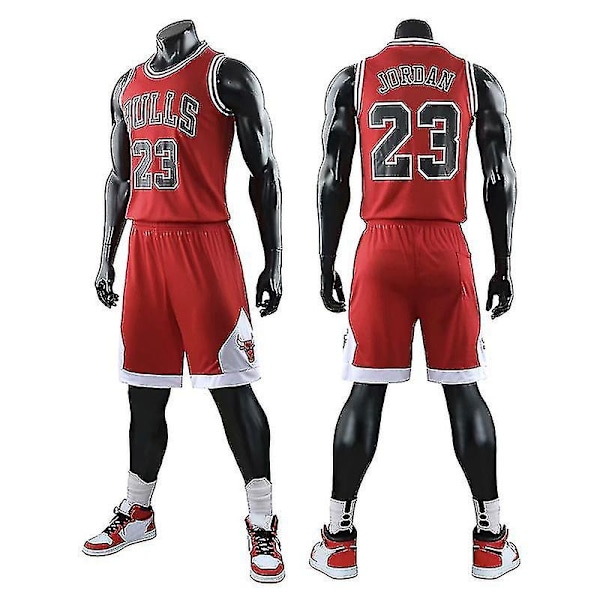 Chicago Bulls Jordan Jersey Nr 23 Basketboll Uniform Set för Vuxna - Perfekt RedXL (165-170cm)