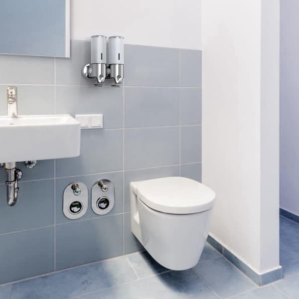 2-i-1 Väggmonterad Tvåldispenser, 2x500ml, Silver, för Kök & Badrum