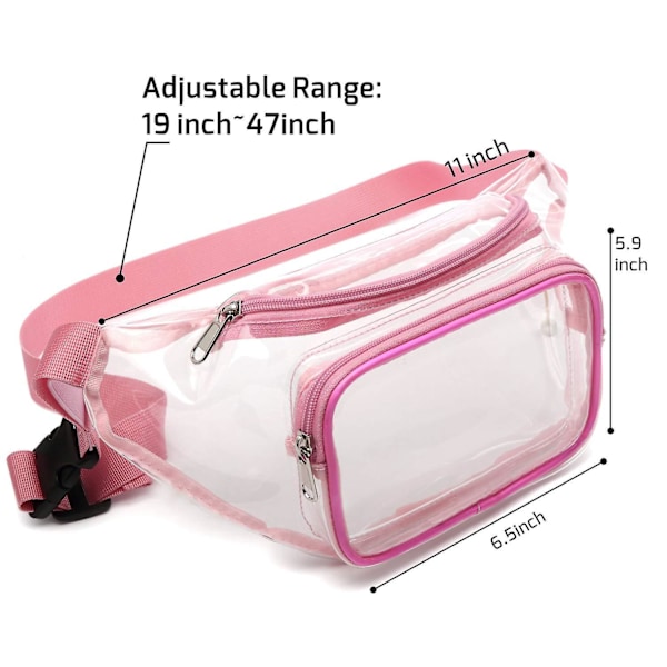 Läpinäkyvä Crossbody Sling -laukku heijastavalla vyöllä - Kirkas muotoilu vetoketjullisella olkataskulla ja hengittävällä selkätyynyllä, 2 kpl setti (Musta + Pinkki)