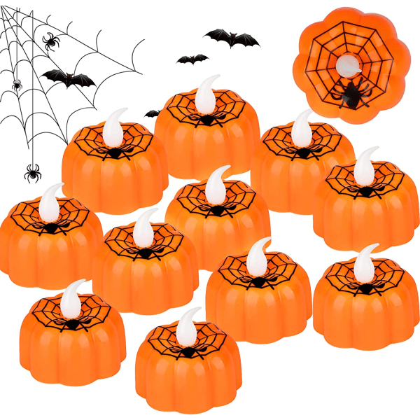 12 kpl Halloween Kurpitsa Tuikku Halloween Valot Liekittömät Paristokäyttöiset 3D Oranssit LED Sisä- ja Ulkokäyttöön