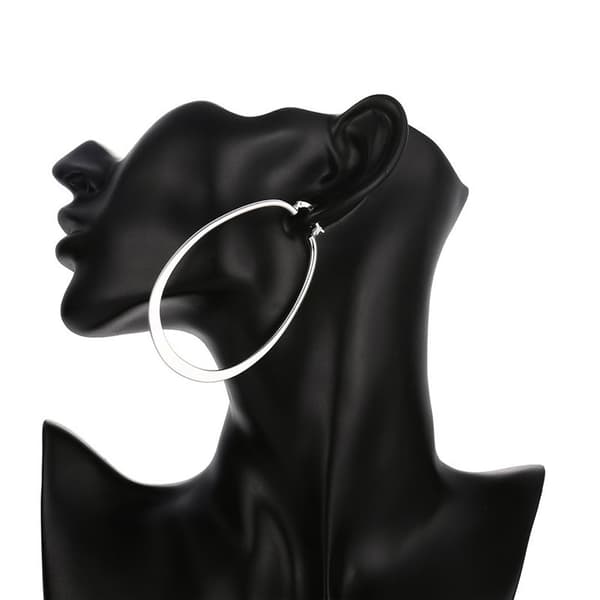 Dame sølv elegante ovale ekstra store creoler, 1 par_OF