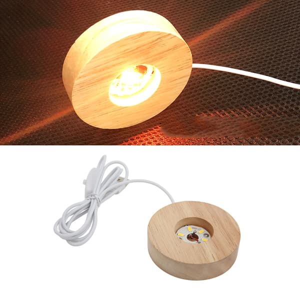 LED-lysbase USB-interface Egetræ Træmateriale Rund 2cm/0.8in Tykkelse Glødende dekorativ displaylampe til hjemmet 5V Lysbase Varm Warm