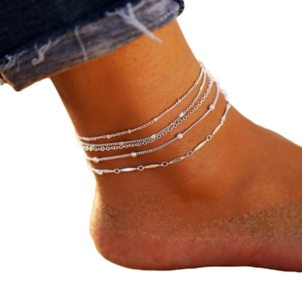 5 st Fotlänkar Anklets Vristlänkar Fotkedjor - Kedja & Kula silver