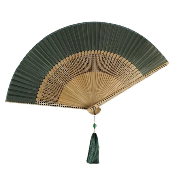 Foldbar Vifte Vintage Stil Kvast Danse Håndholdt Vifte Bambus Håndtag Kunstsilke Foldbar Vifte Bryllup Xixi Dark green