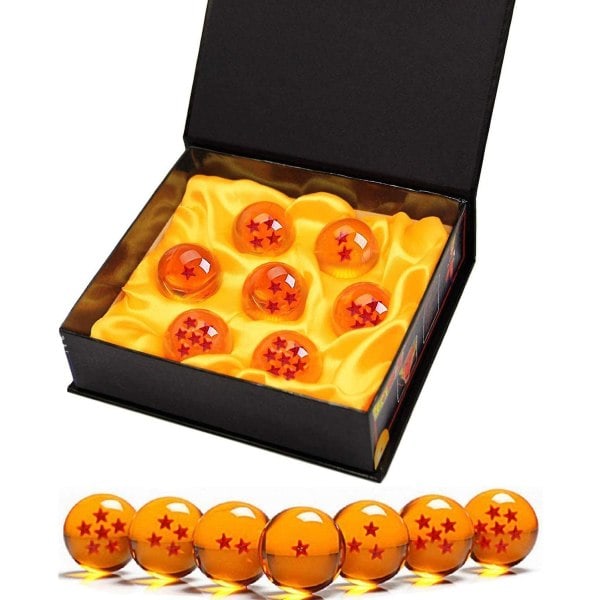 7 stk. Dragon Balls, Dragon Balls 1 til 7 stjerner med gaveæske, samleobjekt Dragonball Z gave (Diameter 4,3 cm)