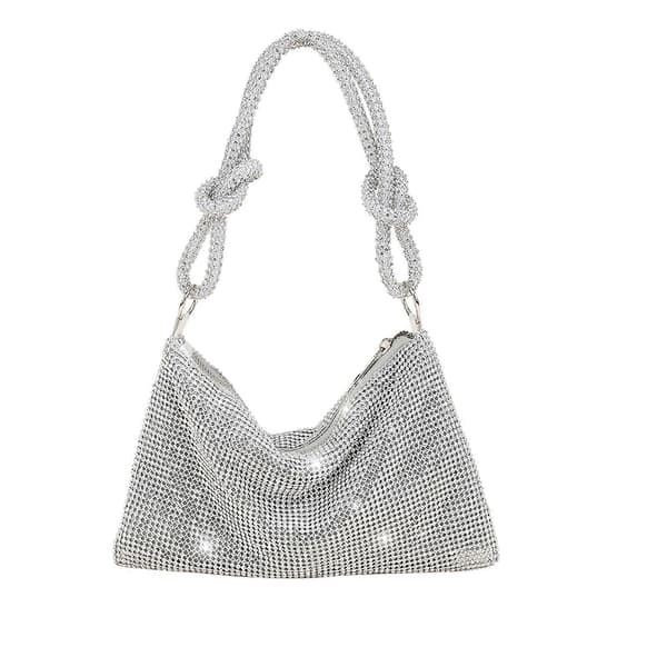 HET Udsalg - Aften Rhinestone Sølv Glitrende Krystal Bryllupspung Luksus Ny (Sølv)