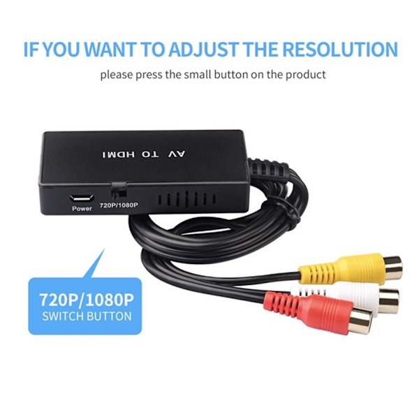 RCA till HDMI-omvandlare Komposit till HDMI-adapter Ljud Video