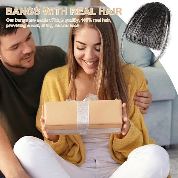 Clip-in lugg, äkta hår, franska lugg med clip-on extensions | Naturlig färg, äkta hår lugg, snygg hårförlängning för kvinnor och flickor Brun svart