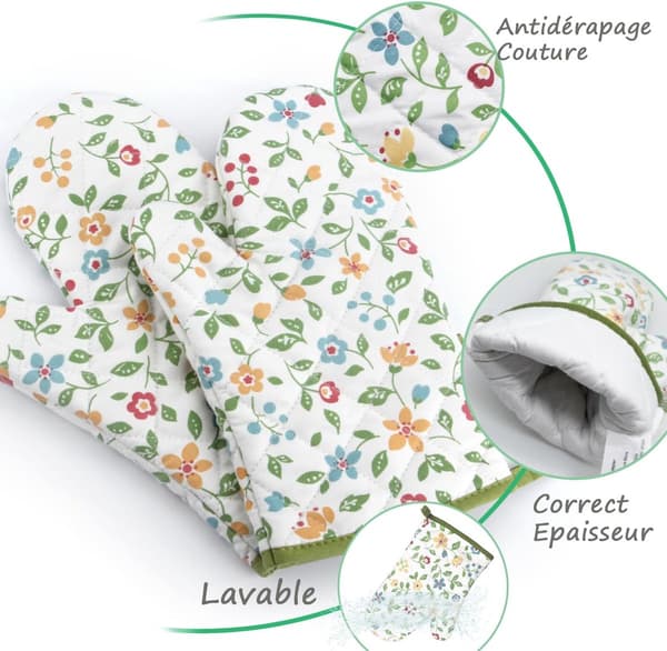Ugnsvantar, Värmebeständig Polyester Med Flexibelt Grepp, För Bakning, Matlagning Och Grillning, Blomtryck, 18 x 28 cm, Par