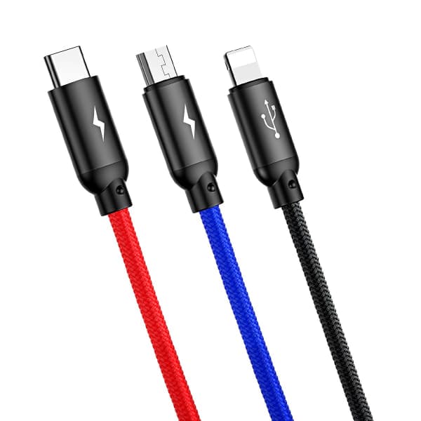 Baseus 3-i-1 multilader, USB-C/Lightning/MicroUSB, 3,5A, 1,2m
