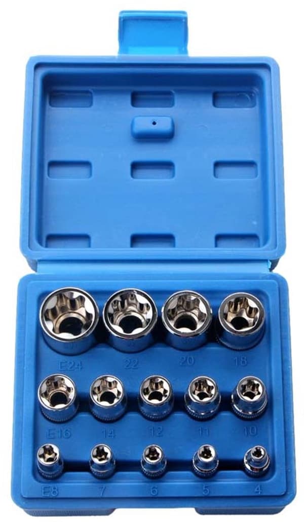 14-delers E-stjerne E4 - E24 Hunn Torx Pipenøkkelsett, 6-punkts E