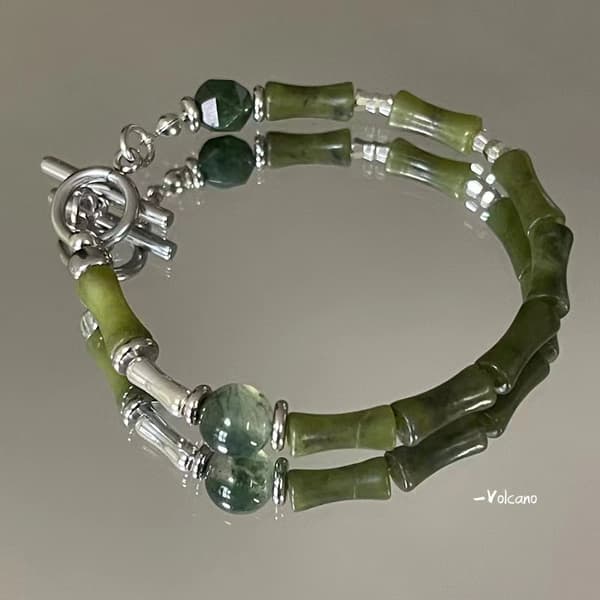 1 st Grönt Armband med Bambupärlor