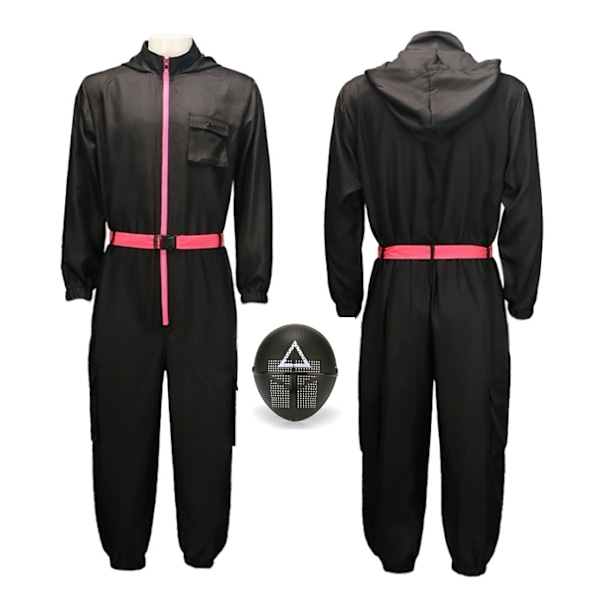 Ny version av Squid Game Cosplay Kostym Spel Jumpsuit Vuxen Män Svart Uniform med Bälte Cosplay Kläder Halloween Karneval Party A M