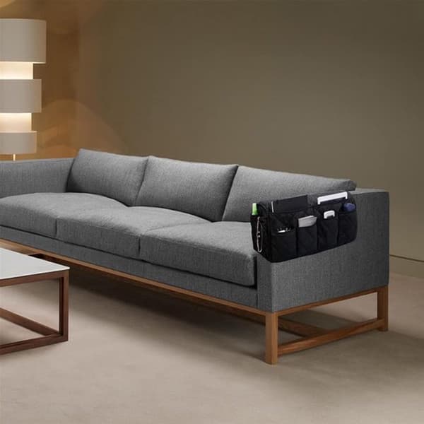 Sofa Armlæn Organizer, Vandtæt Multi-Lomme Opbevaringsholder i PU-læder og Bomuld til Stue Sofa, Sort