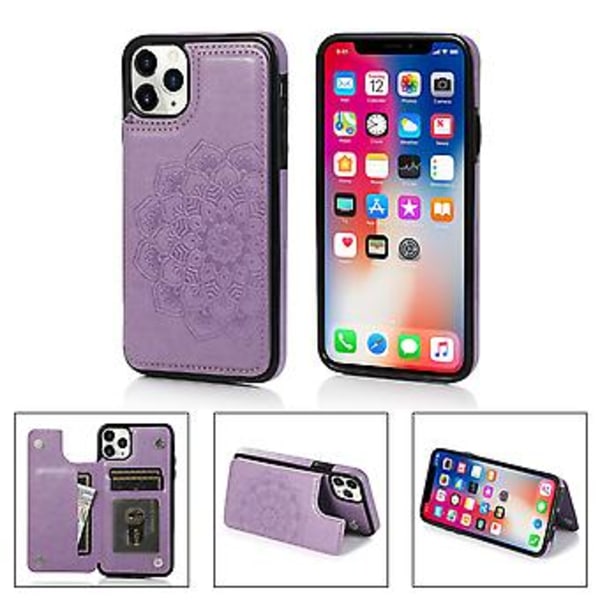 Blommig Läder Flip Plånbok Kortfodral Skal Fodral För iPhone 12 Mini Pro Max 11 (Lila)