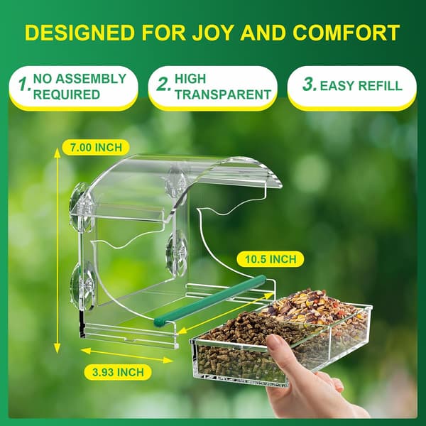 Window Bird Feeder with 4 Strong Suction Cups and Removable Seed Tray Only for Small Birds