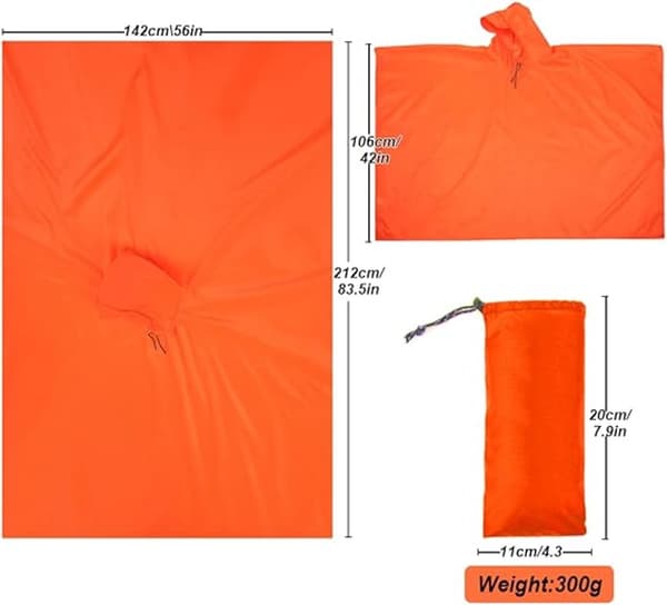Poncho - Regnfrakk - 210*140cm - Multifunksjonell vannavstøtende regnponcho