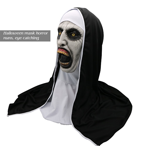 Halloween Nun Horror Mask Cosplay Läskiga Latex Masker Med Huvudduk Full Face Hjälm Halloween Fest Rekvisita