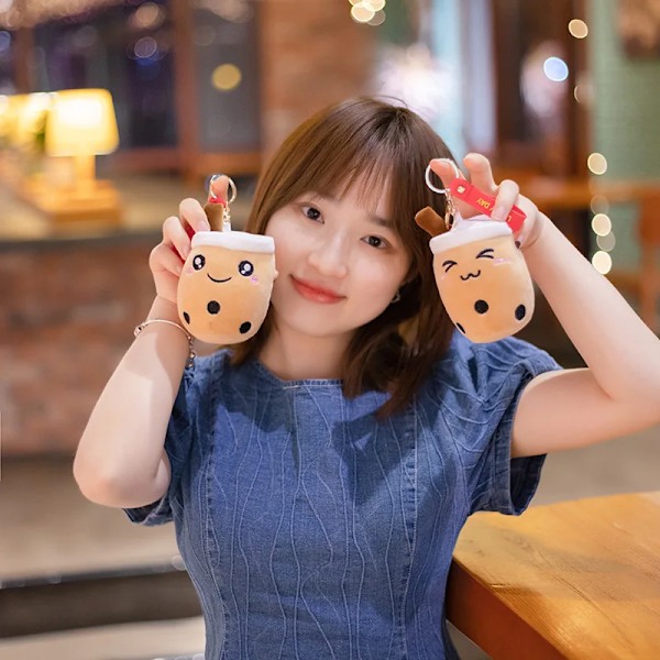 10 cm Sød Bubble Tea Nøglering Blød plys vedhæng Fyldt Boba Dukke Kawaii Rygsæk Taske Dekor Fødselsdagsgaver til piger Drenge 10c 10cm brown miyan