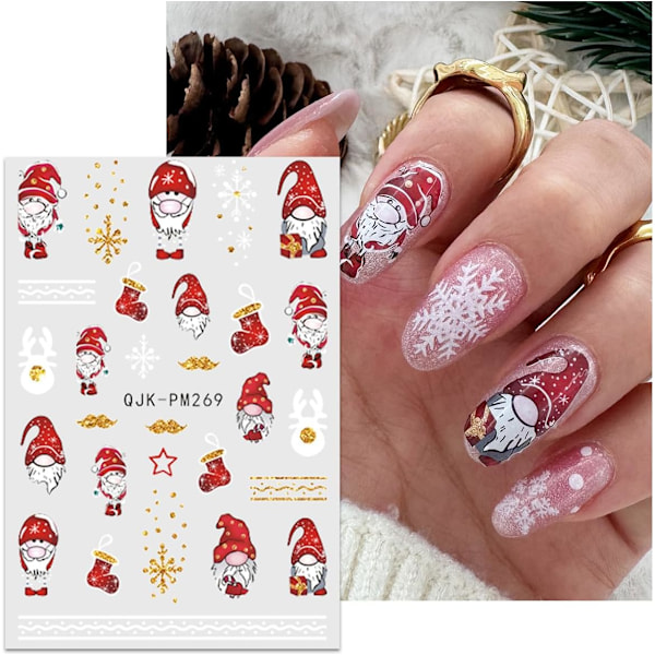 Juleklistremerker for negler 10 ark Nail Art Stickers Dekaler Selvklistrende Nail Art Stickers Negledekorasjon Negletilbehør