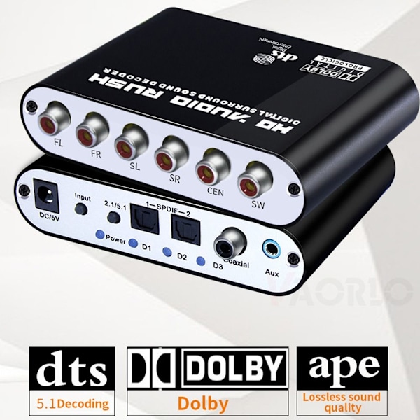 Digital Lyddekoder Konverter Digital 5.1 Audio Dekoder RCA