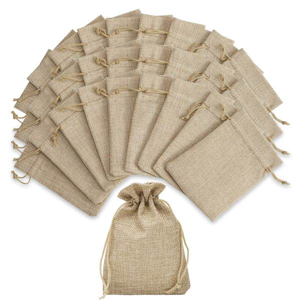 24 Pakk Gaveposer, Juteposer, Små 7 x 9cm, Juteposer, Stoffposer, Små Linposer, Juteposer for Smykker, Bryllup, Julefest
